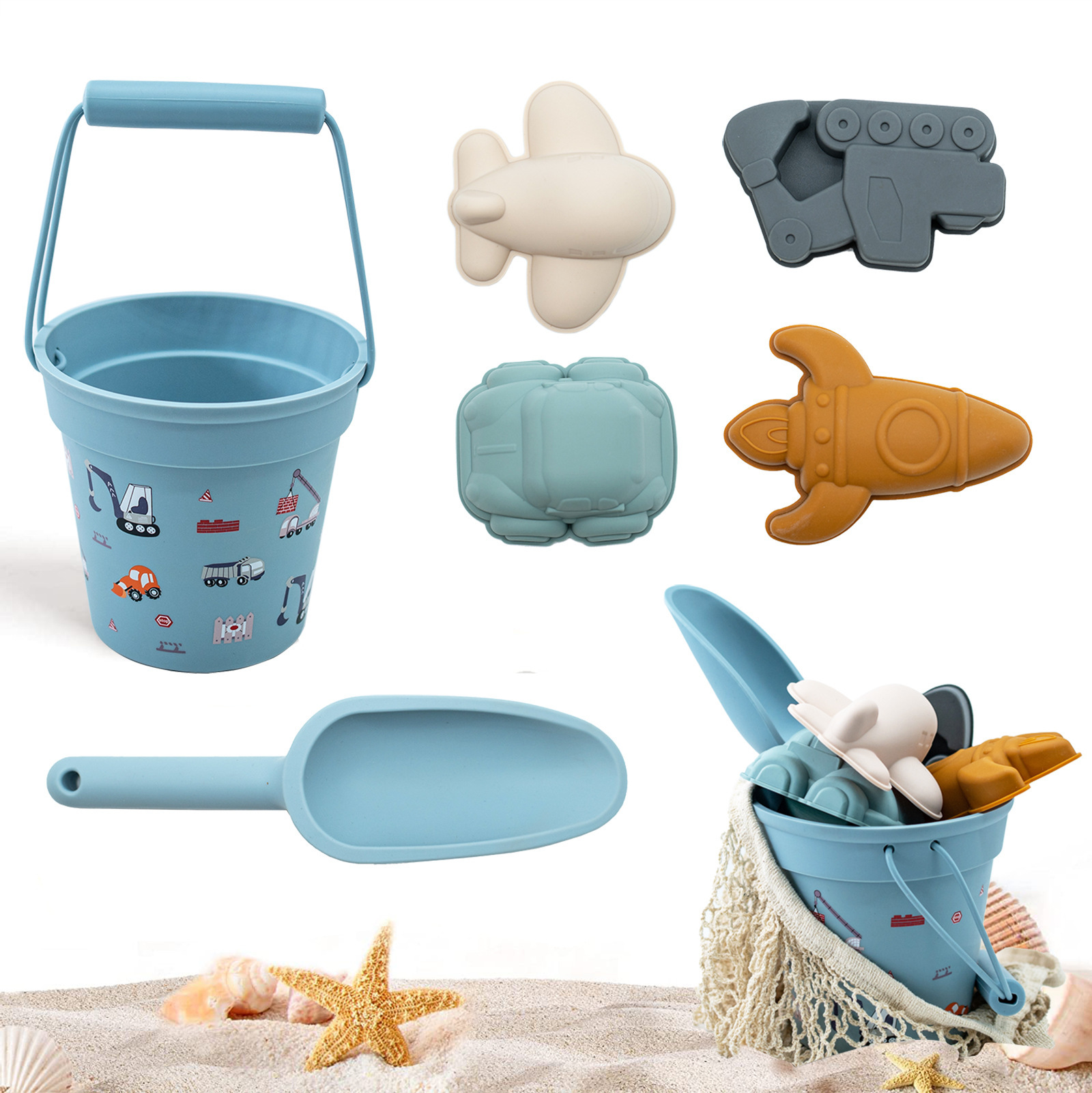 Amazon caliente de silicona Cubo de playa transfronterizo serie Océano portátil cubo de agua entre padres e hijos Playa Juguetes traje