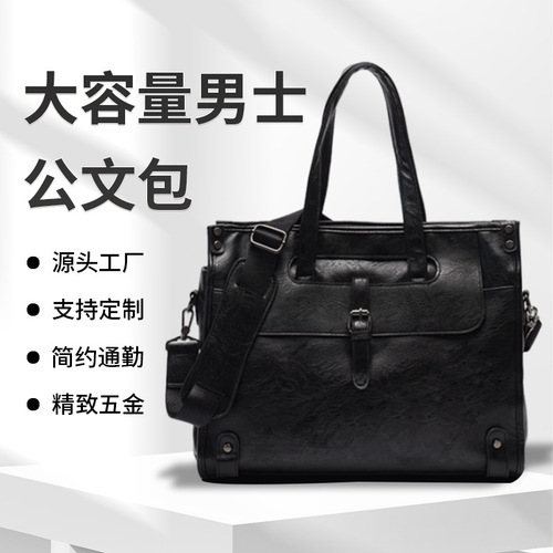 Cross-border Men's Briefcase Large Capacity Business Crossbody Laptop Bag Commuting Simple Handbag Meeting Bag Bags