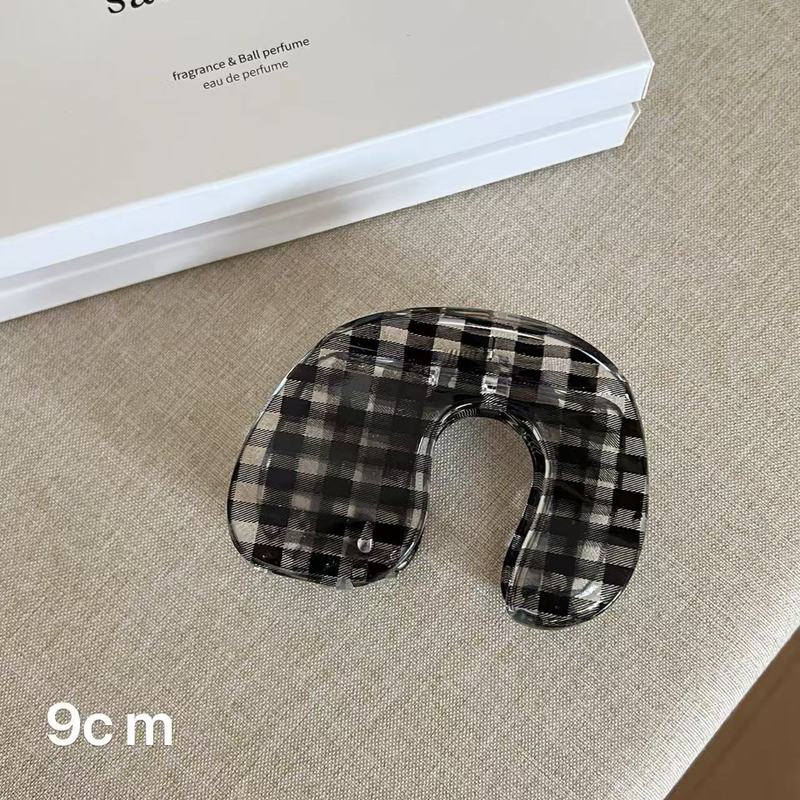 韩版氛围感透明蓝黑格子抓夹仿醋酸大号发夹后脑勺盘发鲨鱼夹发饰|undefined