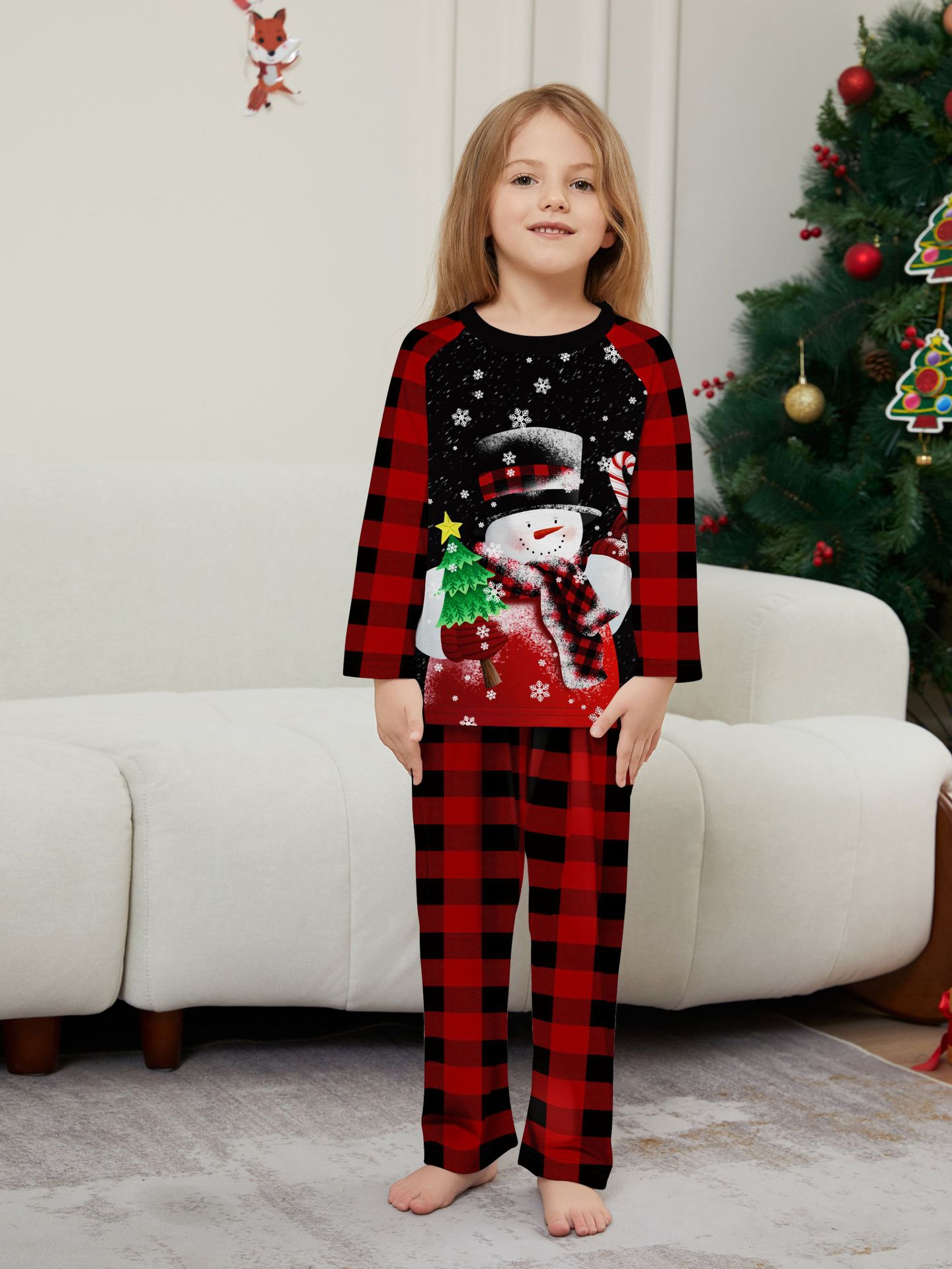 Christmas snowman candy cane snowflake Christmas family suit printed homewear sleep_voghion.com