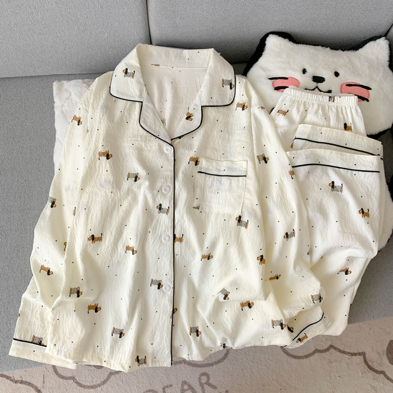 工厂直销云朵棉新款睡衣女长袖长裤开衫翻领卡通大码家居服套装|undefined