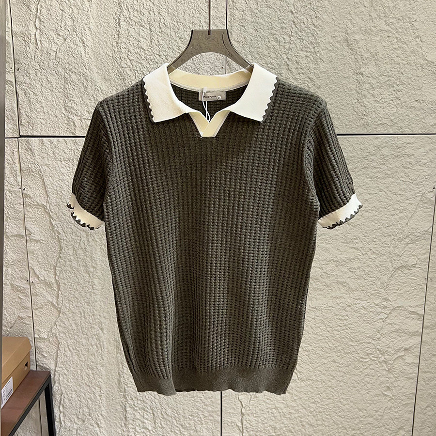 Polo camiseta de punto camiseta de manga corta hombre gaviota cuello V textural color antiguo viento camiseta de verano fábrica transfronteriza al por mayor