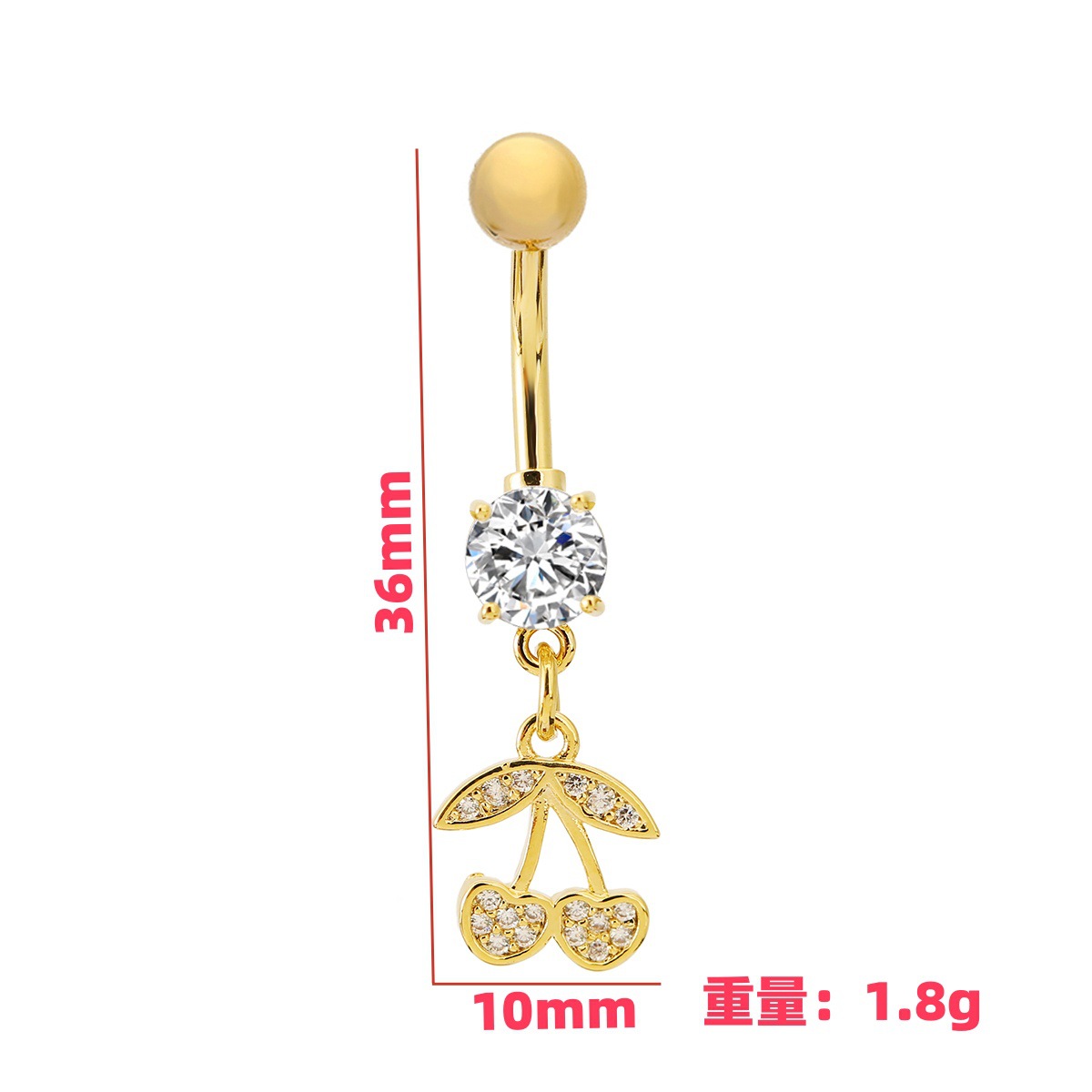 Cherry Shaped Navel Piercing With Diamonds For Women_voghion.com