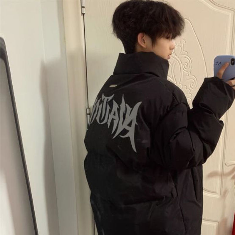 하이 스트리트 블랙 다운 코튼 패딩 재킷 남성 2025 년 새로운 겨울 패션 브랜드 미국 복고풍 비브 코튼 패딩 재킷 코트