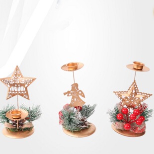 Multi-style Cross-border Golden Christmas Candlestick Iron Craft Window Decoration Christmas Atmosphere Layout Candle Holder SQ