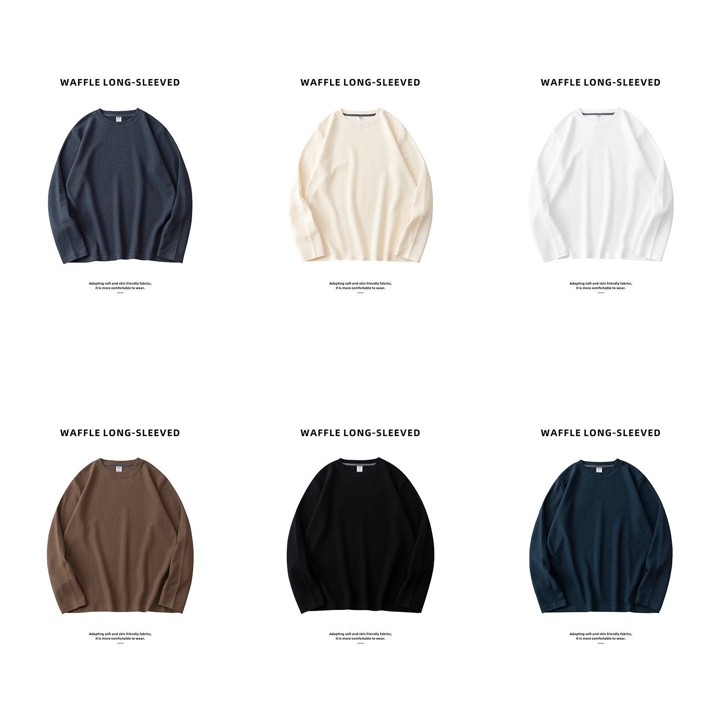 Waffle Camiseta de manga larga de los hombres de estilo americano suelta camiseta superior otoño juventud color sólido japonés camisa de fondo