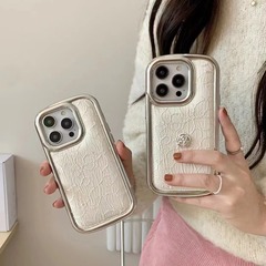 輕奢ins花紋立體山茶花適用iPhone15ProMax手機殼13蘋果14Pro女12