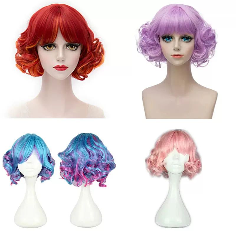 日系原宿风超萌洛丽塔lolita假发 时尚彩色短卷发齐刘海短卷发