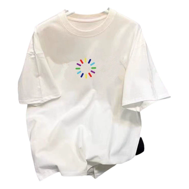 Прилив красного цвета хлопчатобумажная футболка 2024 новый мужской свободный большой размер с круглым вырезом с принтом спортивный нижний топ T