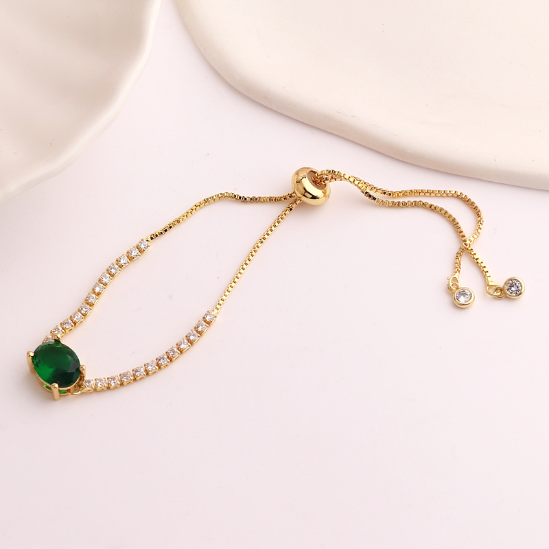 Retro Oval Copper Gold Plated Inlaid Zircon Bracelets 1 Piece