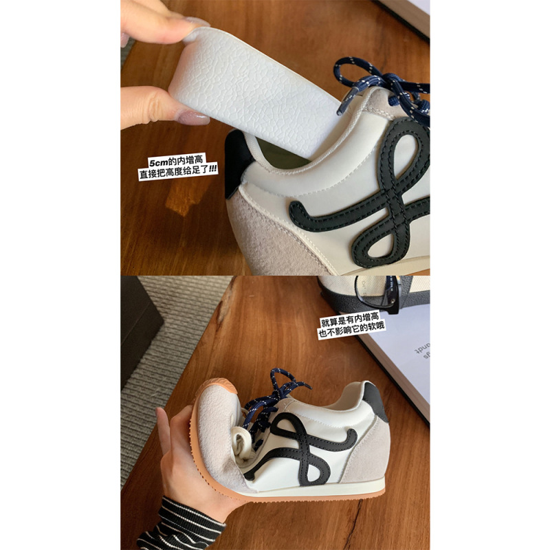 牛皮版~7cm厚底内增高鞋子复古歪头鸳鸯带休闲运动鞋女阿甘德训鞋|undefined