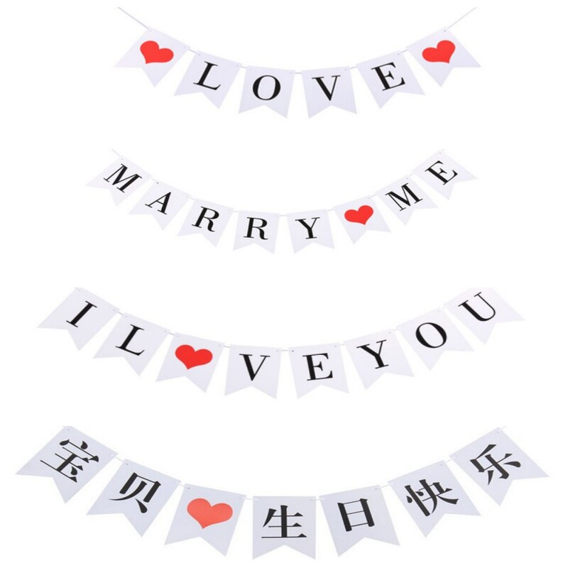 Marryme Proposal Flag Chinese Valentine's Day Decoration Trunk Banner Valentine's Day Confession Happy Birthday Banner Style Marryme Proposal Flag Chinese Valentine's Day Decoration Trunk Banner Valentine's Day Confession Happy Birthday Banner Style