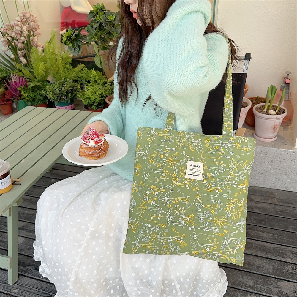 43204 ins Spring/Summer New Gentle small floral starry sky single-shoulder canvas bag with large capacity for girls' study bag undefined