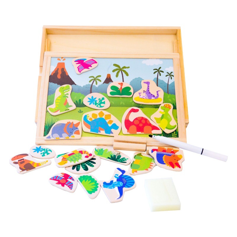 Dinosaurio magnético niño bebé rompecabezas de juguete de madera caja de almacenamiento de uno o dos años y medio de edad juguete niño rompecabezas grande