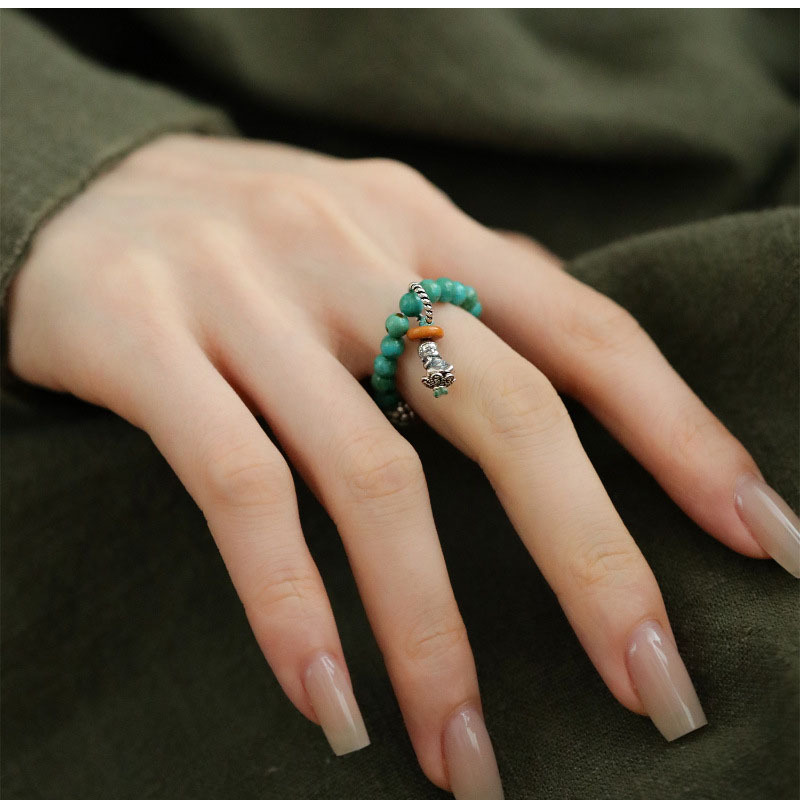 Elastic Cord Turquoise Ring For Women Chinese Style Designer Ring_voghion.com