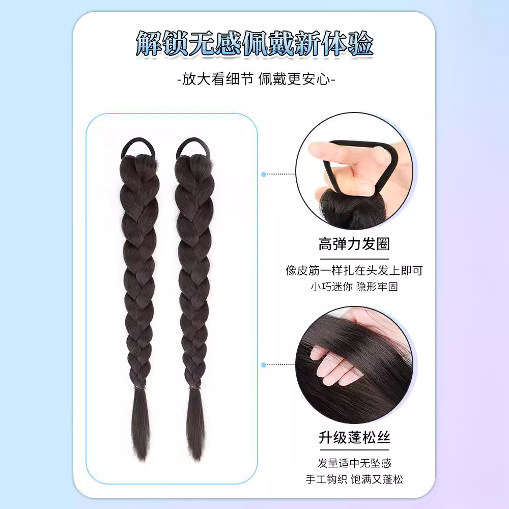 Tranças trançadas de cabelo sintético feminino com coques laterais e rabo de cavalo baixo - estilo chinês moderno