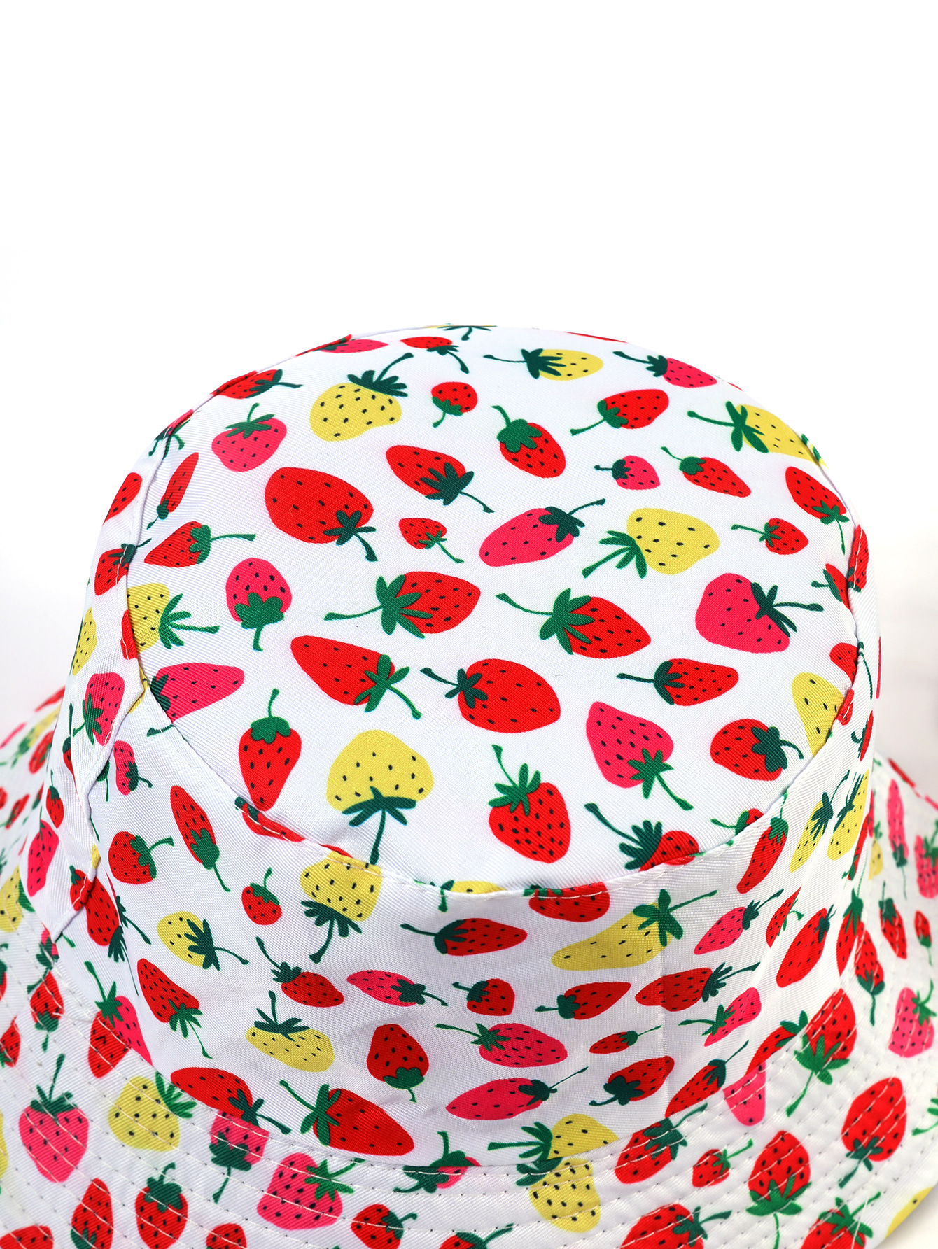 Las mujeres de estilo japonés y coreano lindo cara de aspecto pequeño sol a prueba de sol sombrero fruta fresa impreso pescador sombrero estudiante de viaje