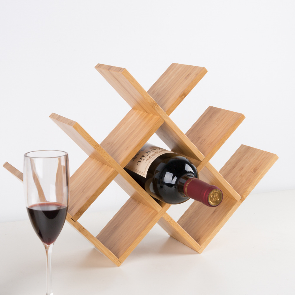 Wine Rack W-Shaped Wine Rack Storage Rack Solid Bamboo Red Wine Rack Wine Cabinet Simple Cross Rack Home Bamboo Display