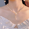 Copper metal necklace from pearl, synthesized zirconium, universal design elegant pendant, light luxury style