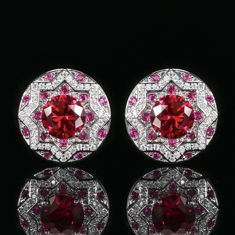 2025 nuevo estilo Zhuang Shengsheng joyería fondo de cobre chapado en oro simulación corindón rojo temperamento redondo traje de lujo ligero mujer 10-8mm