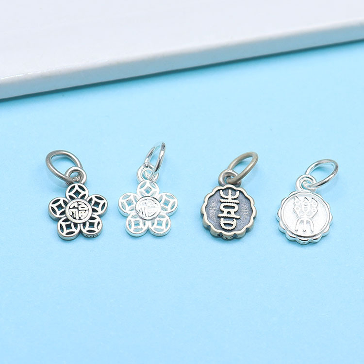 New S925 Sterling Silver Fortune and Happiness Pendant DIY Bracelet Braided Rope Crystal Silver Accessories