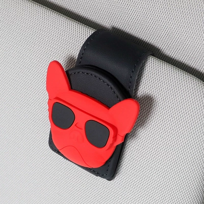 Car Glasses Clip/Bill Clip: Car Sun Visor Storage - red-sunglasses-dog-style-b-black-u-shaped-eyeglass-clip
