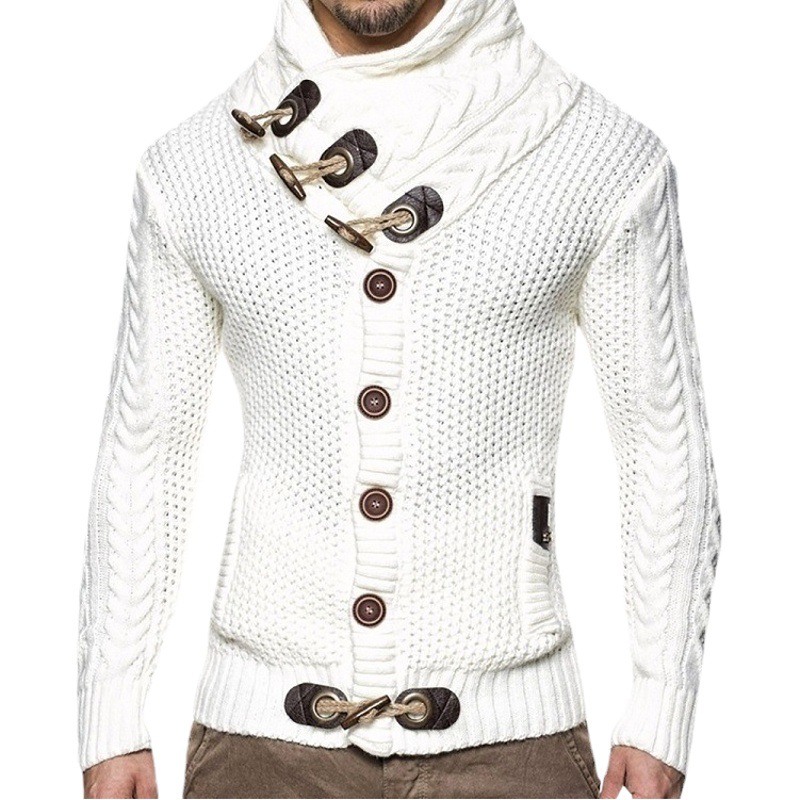European and American Cross-Border Foreign Trade Autumn and Winter Men's Slim High Collar Single-Breasted Cardigan Large Size Long-Sleeved Knitted Sweater Men's Clothing