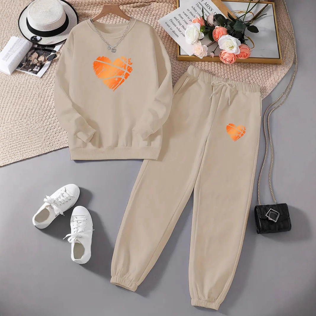 Women's Long Sleeved Heart Patterned Casual Clothing Set European American Style Print_voghion.com