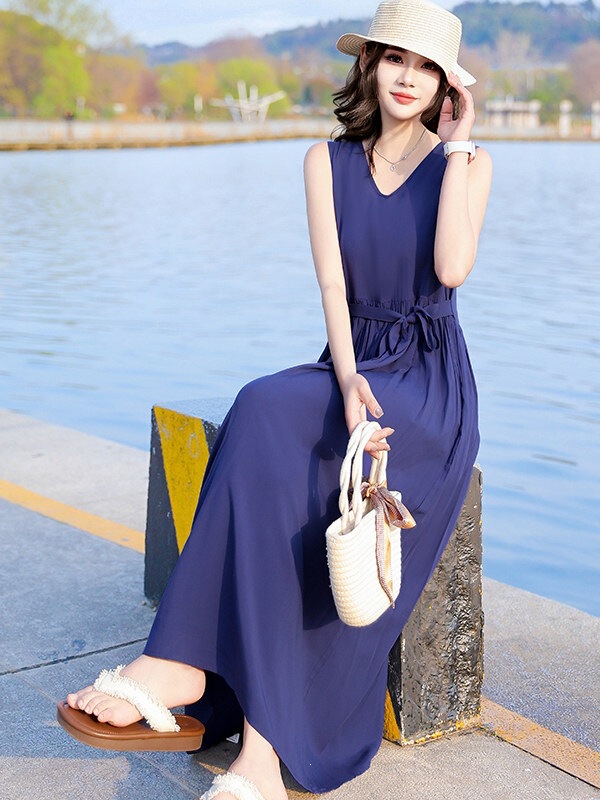 Cotton Silk Floral Suspender Dress for Women, New Summer Style, Artificial Cotton Elegant Long Dress, Outerwear Vest Dress