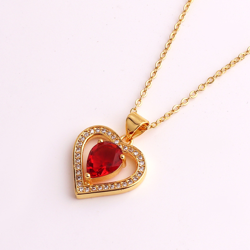 Fashion Heart Shape Copper Plating Inlay Zircon Pendant Necklace 1 Piece