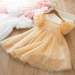 Cross-border little princess dress 2024 Spring New Arrival Puff Sleeve Big Kids Glitter Dress Trendy Birthday Formal Dress