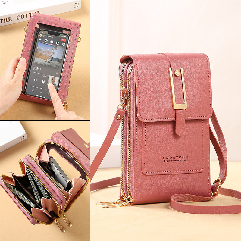 Factory direct sales new transparent touch screen mobile phone bag trendy simple crossbody small bag mobile phone women's bag coin bag vertical style