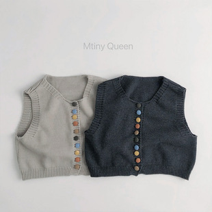 Mtinyqueen ~ Korean version of spring and autumn children's sweater knitted vest men's and women's treasure children's clothing color button cotton tide