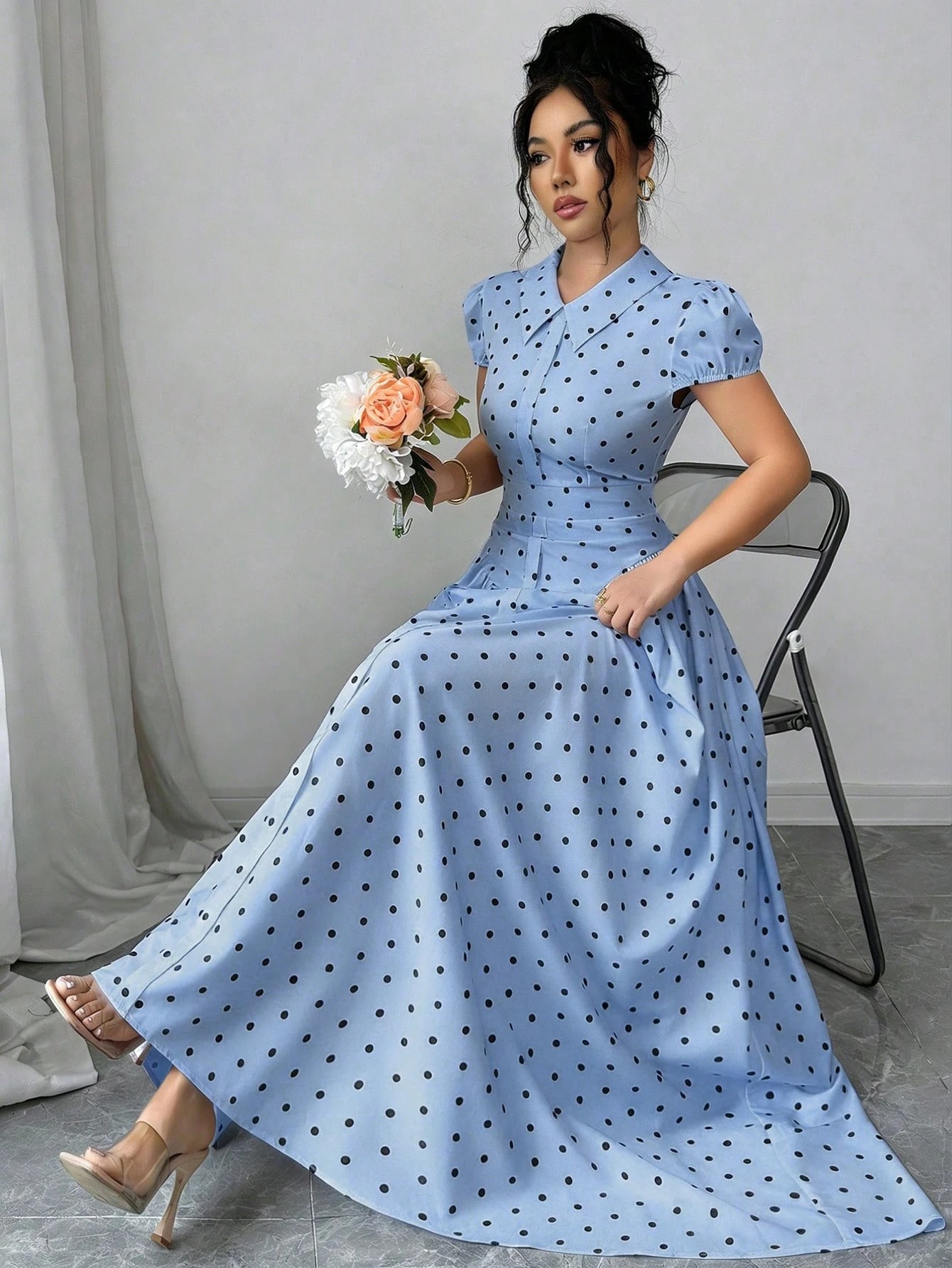 New Women's Polka Dot Dress Short Sleeve Summer Style French Retro Slimming Elegant Long Dress For Youthful Fashion_ecoleips.com
