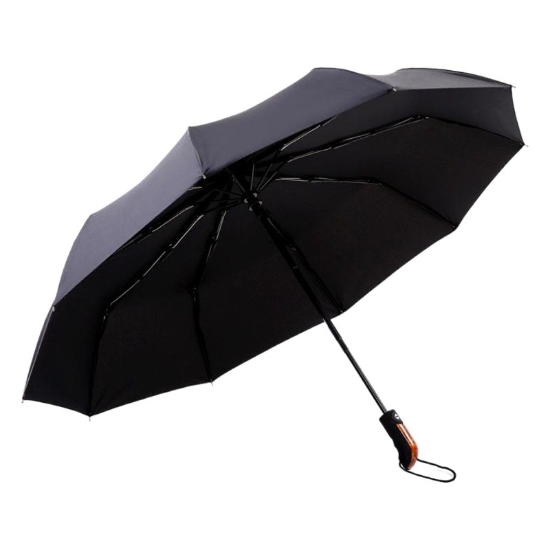 Paraguas de elefante automático triple de cuero de imitación mango de madera de diez huesos extra grandes hombres de negocios paraguas de tres pliegues automático negro puro