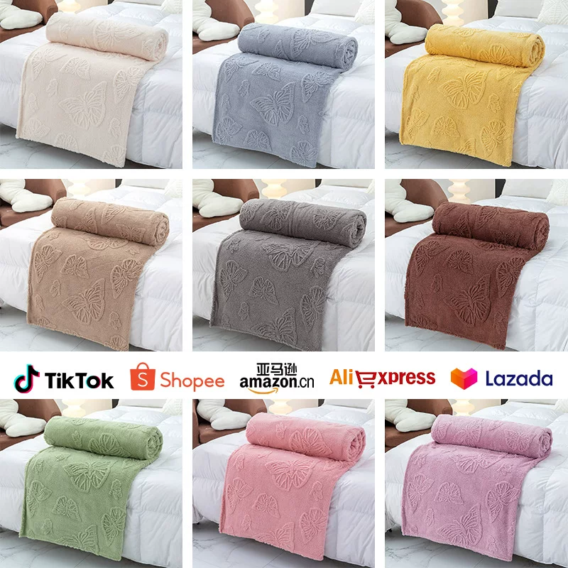 Плюшевое одеяло Velvet Throw Blanket, однослойная тисненая бабочка, размеры 70×100–200×230 см