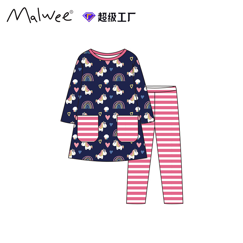 Trajes para niñas otoño e invierno nuevo estilo europeo y americano niños pequeños y medianos estilo occidental cuello redondo manga larga cintura elástica pantalones de dos piezas para niños