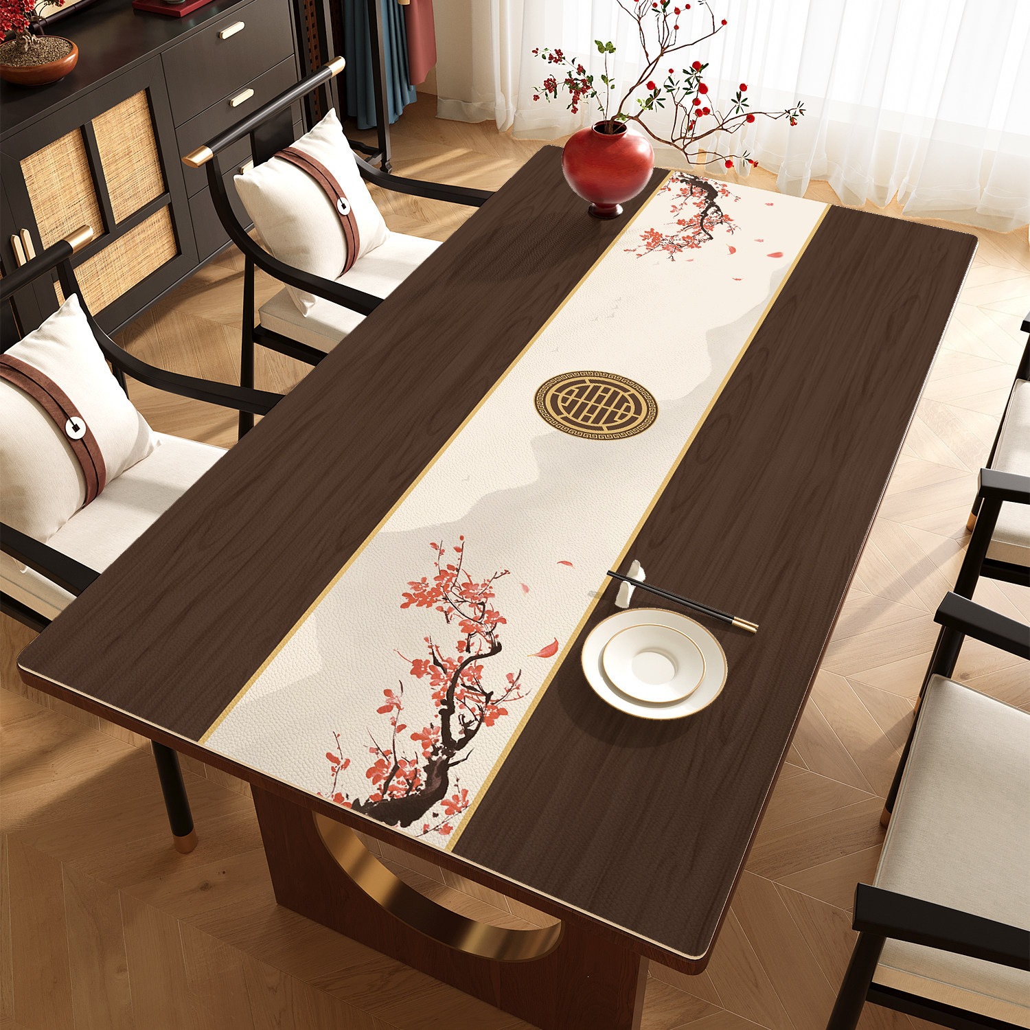 New Chinese-Style Table Mat, Waterproof and Oil-Proof, No-Wash Tablecloth, Light Luxury and High-End Feel, 2026 New Model, Heat-Resistant Coffee Table Mat