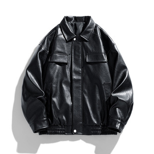 Cross-border wholesale PU leather new leather men's U leather Korean leisure Spring and Autumn New loose turn a generation of hair