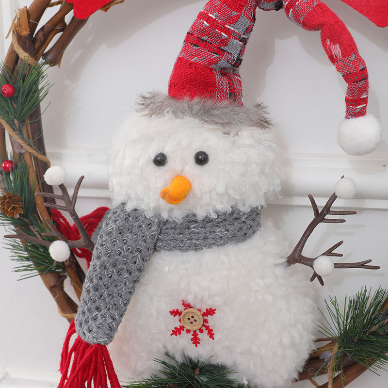 Festive Snowman Wreath - Christmas Door Hanging Decor With Hat, Wall & Tree Ornament For Home, Shop Window Decoration_voghion.com