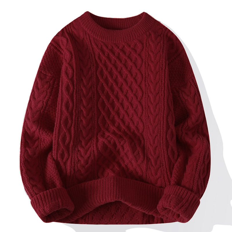 Suéter de cuello redondo de color sólido para hombres texturas de torsión en la camisa de base de invierno y otoño caliente comercio exterior al por mayor transfronterizo image 11