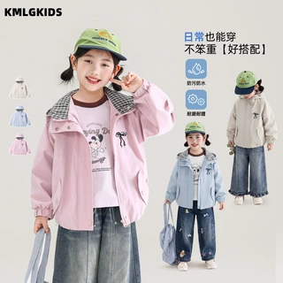 秋季女童休闲外套春装新款童装儿童小女孩格子拼接冲锋衣外套上衣