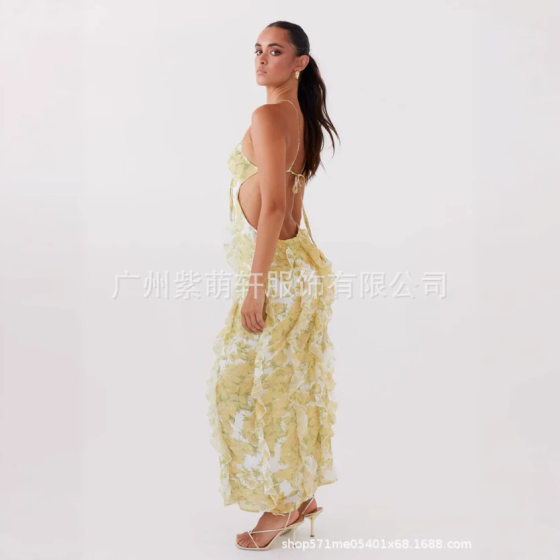 2025 Amazon Cross-border TEMU Many Wavy European and American Summer Long Beach Sling dress