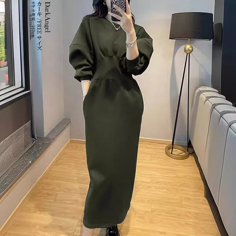 高級感のあるフランス式のヘボン風の衛衣のワンピースの女性2023秋の気質は腰を収めてお尻のスカートを包みます。