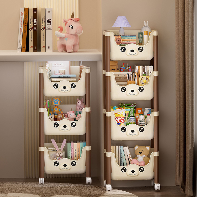 Bear Mobile Trolley Storage Rack Floor-Standing Bedroom Bedside Snack Storage Cabinet Plastic Toy Storage Shelf