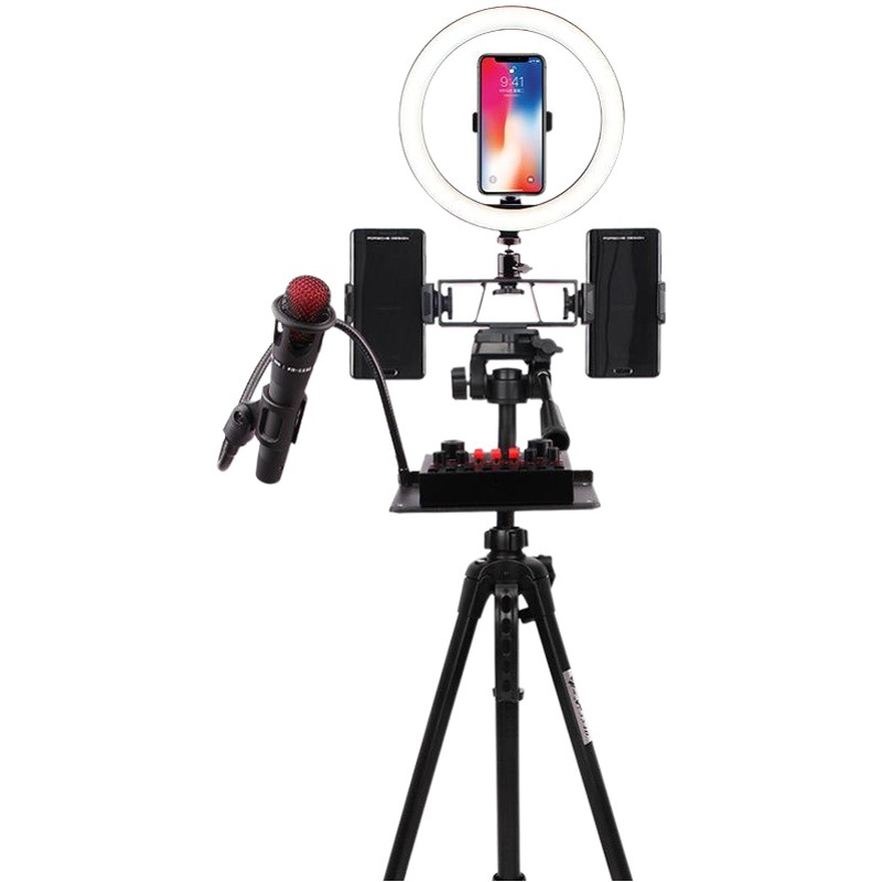 Equipo de transmisión en vivo móvil multi-dispositivo ancla foto video trípode piso al aire libre triángulo soporte Luz de relleno