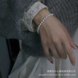 天然淡水高品质ak珍珠手链6.5-7.5mm正圆强光几乎无暇纯银吸铁扣