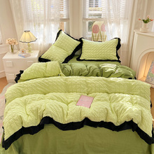 韩式高颜值水洗棉床上四件套花边泡泡被套床单床裙床笠宿舍三件套