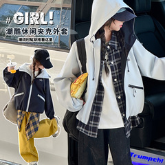 女童秋装外套2025新款春秋洋气中大童英文刺绣拉链口袋设计冲锋衣