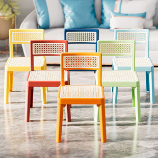 Breathable Backrest Chair Household Imitation Rattan Small Stool Plastic Dopamine Style Kindergarten Living Room Non-Slip Children's Chair